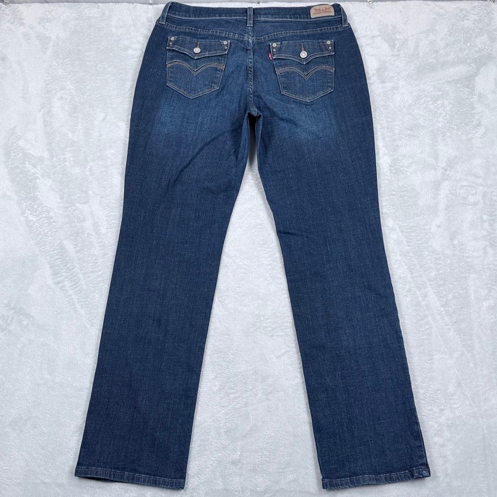 Levi's 505 Straight Leg Jeans Womens 12 Mid Rise Dark Blue Flap Pockets Denim